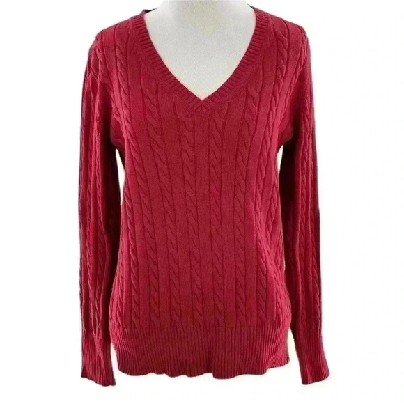 Eddie Bauer womens sweater size L red cable knit v neck holiday academia - Picture 11 of 11